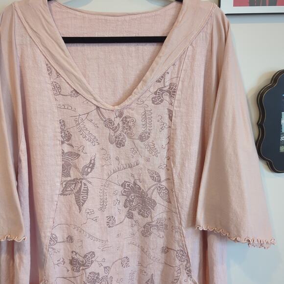 Blue Fish Pink 100% Linen Cocoon Le Jardin Dress in Vintage Petal Dress One Size - Picture 2 of 6